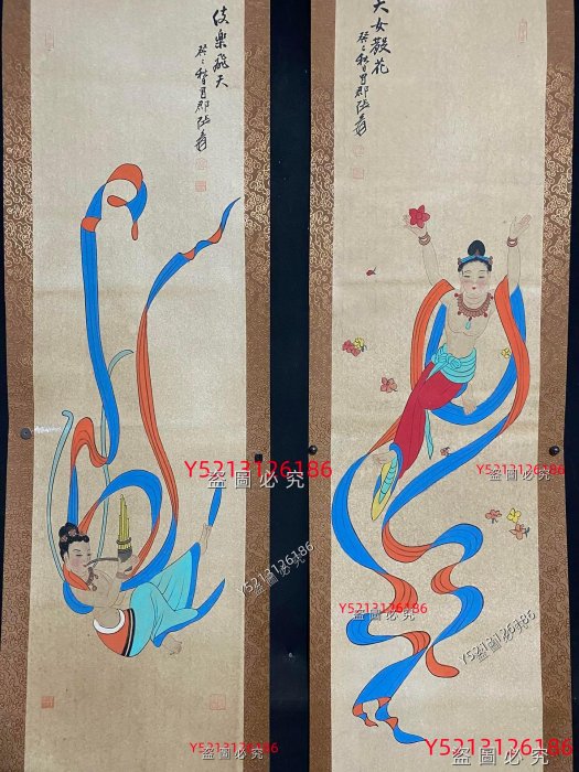 編號TK一72四條屏畫張大千飛天仕女畫純手繪之作實物拍攝一物一圖材質