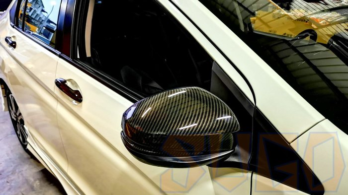 SUGO汽車精品 本田 HONDA NEW CITY 專用原廠後視鏡蓋 黑碳卡夢水轉印"交換件"