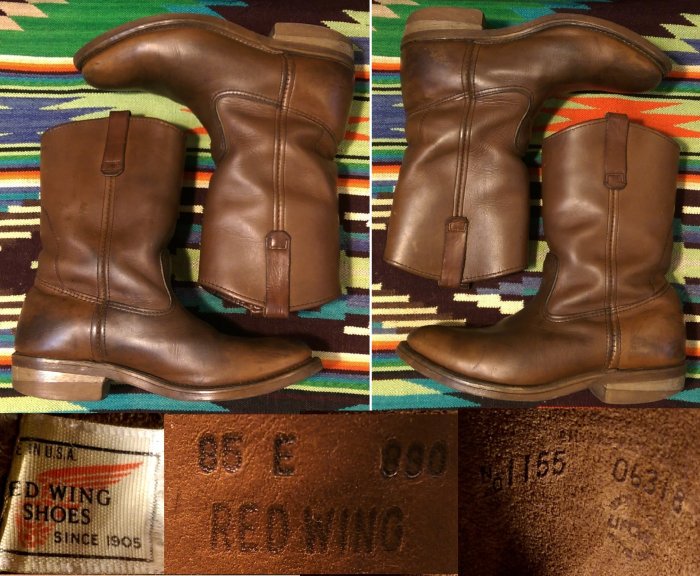 保證真品老品80s美國製RED WING 1155 PECOS BOOT 8.5E 棕色牛仔農場
