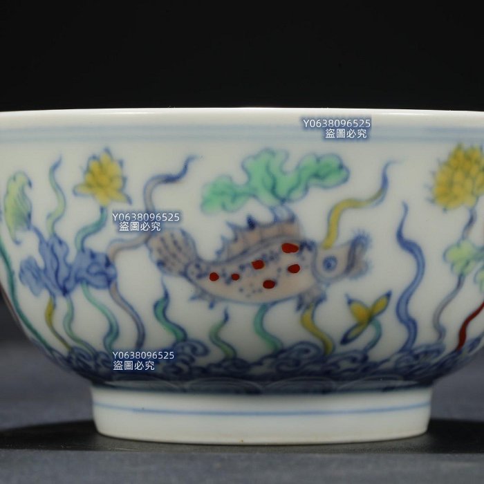 舊藏明代成化鬥彩魚藻紋杯尺寸高5公分口徑9公分官窯青花哥窯【古雲