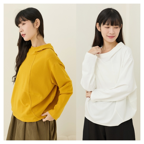 iNio 微套領拼接長袖上衣 落肩寬鬆保暖舒適帽T CEW1820