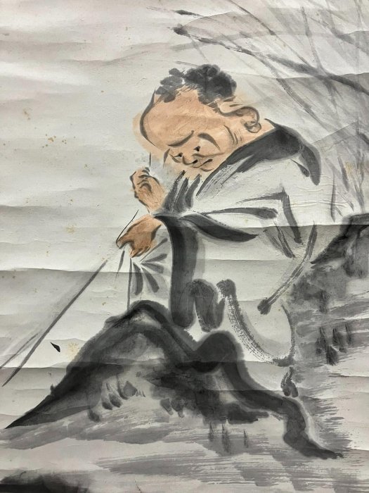 嚴選清末民國富田溪仙創作漁翁圖人物畫，紙本手工紙裱精美掛畫漁翁圖