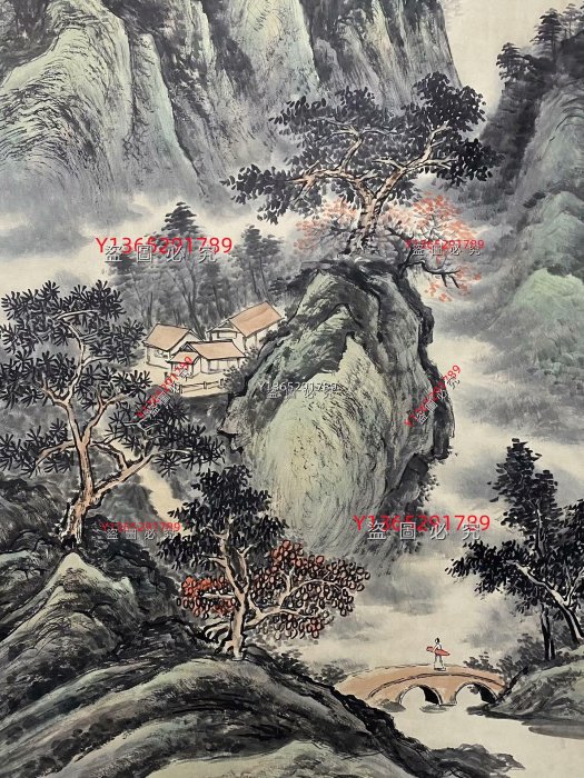 黃賓虹四尺中堂畫兩邊帶題字山水畫手繪畫畫工精細裝裱精美。 材質