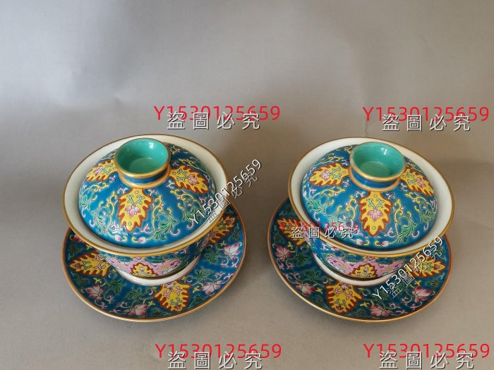 大清乾隆年制松石綠地畫琺瑯彩寶相花蓋碗，以松石綠為地，釉色鮮亮勻凈