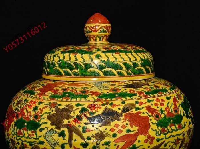 可議價大明嘉靖年制五彩魚藻紋蓋罐，高39×34厘米240012314 | Yahoo拍賣