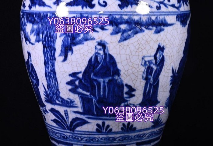元青花開片三顧茅廬人物故事紋梅瓶，高43×26厘米1000641 琺瑯彩青花