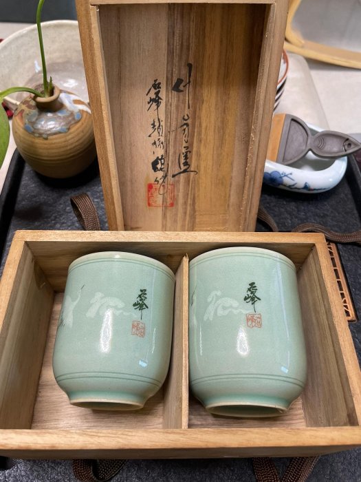嚴選高麗青瓷夫妻杯石峰款名家原盒全新高麗青瓷古瓷夫妻杯| Yahoo拍賣