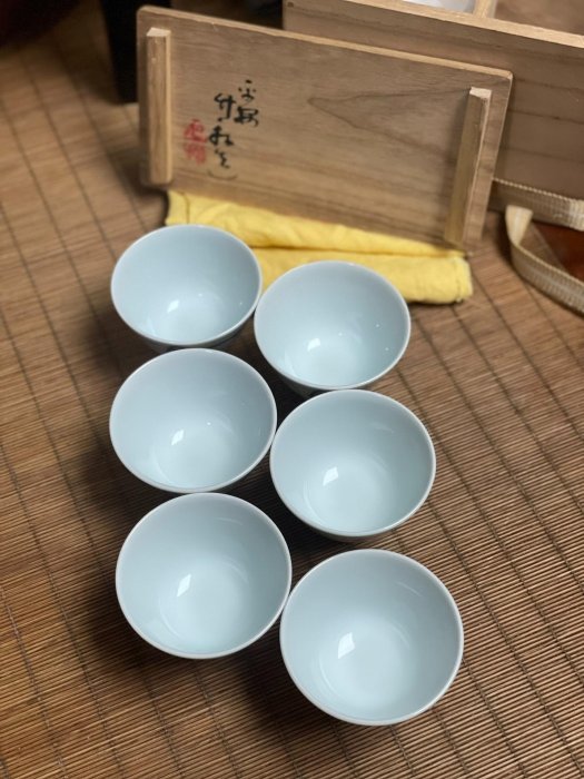 三代平安竹泉青花套杯六客三浦竹泉茶杯茶碗套杯六客主人杯初代竹軒青花