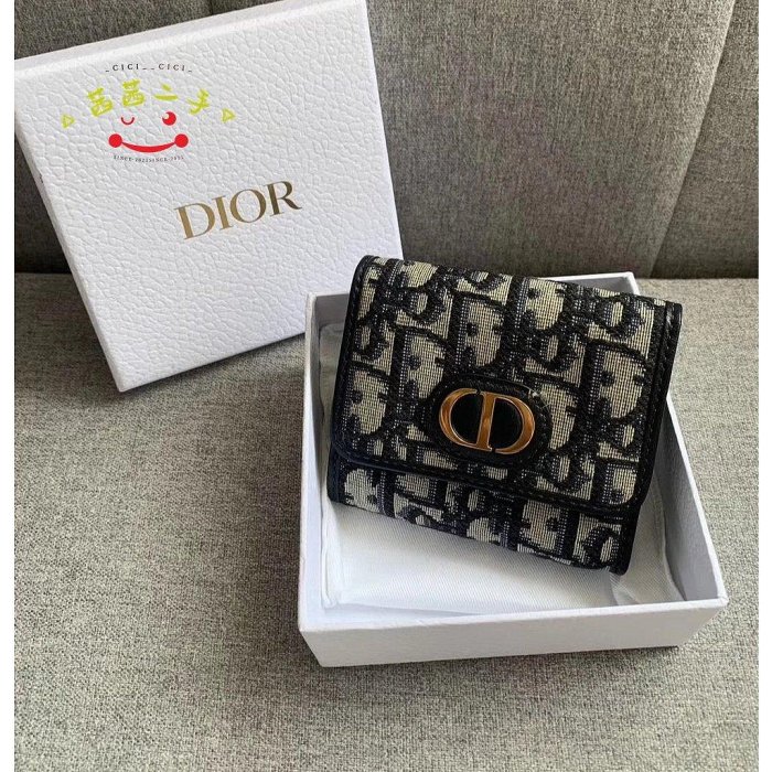 茜茜二手DIOR 迪奧 蒙田30 MONTAIGNE LOTUS 三折錢包 短夾 CD LOGO 零錢包 卡包