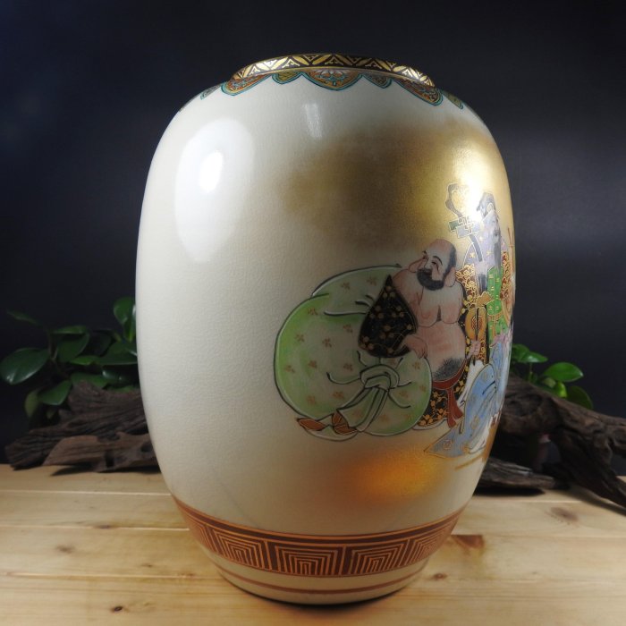 九谷焼 金 七福神 花瓶 九谷焼 花瓶 本金七福神青粒 10号-百華園