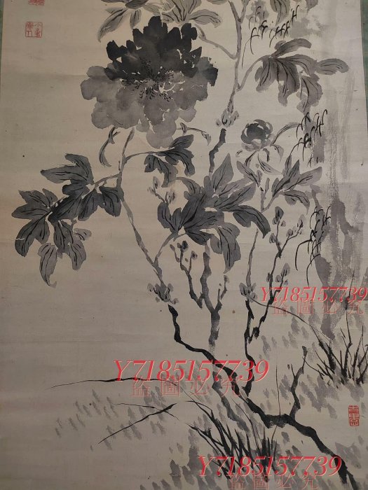 可議價!渡邊小華(1835-1887)水墨牡丹圖真跡茶掛古筆南畫書畫掛畫 可議價!渡邊小華(1835-1887)水墨牡丹圖真跡茶掛古筆南畫書畫掛畫