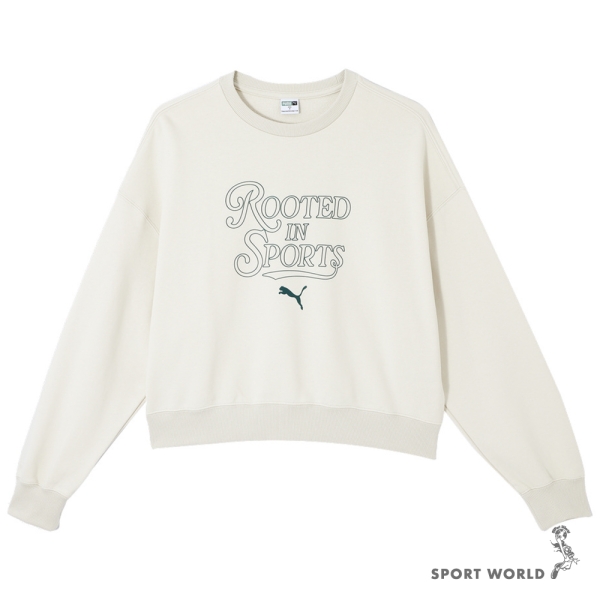 Puma 短版長袖上衣 女裝 吳卓源代言款 純棉 米白【運動世界】63095280