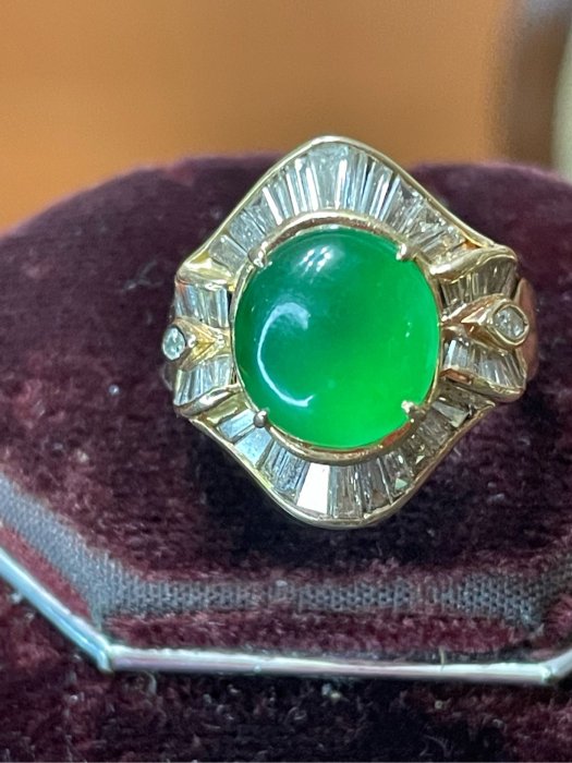 天寶流當品@@@天然A貨翡翠蛋面豪華鑽石戒@@@附鑑定書