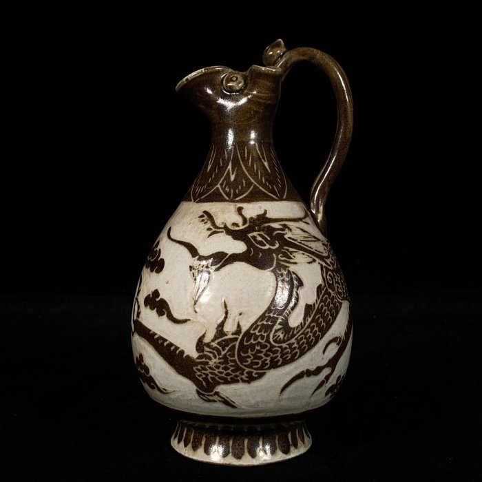 宋定窯褐彩刻龍紋壺，高20直徑10.5cm，2001737 瓷器官窯汝窯【古雲