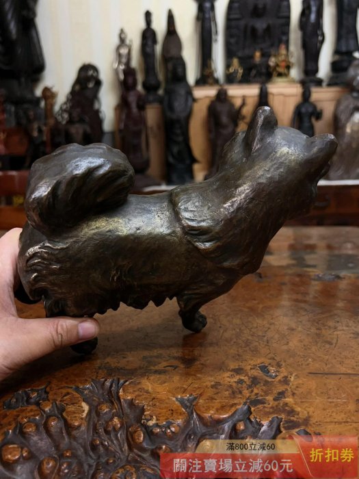⑪金属美術工芸品 戌置物 犬 イヌ 銅 秀作 可議價日本金工名家秀正作品《蠟型鑄銅制戌狗銅犬置物》 日本古美術