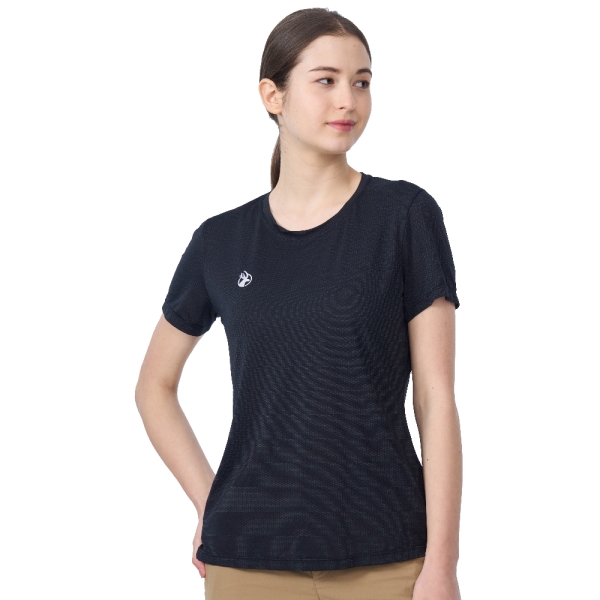 【Wildland 荒野 女 彈性銀纖維抗菌拼接圓領衣《黑》】0B01623/戶外運動機能上衣/運動衫