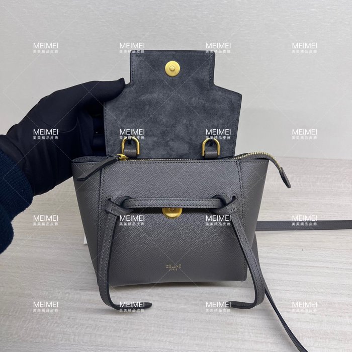 30年老店預購CELINE PICO Belt bag 194263 鯰魚包手提包灰色迷你