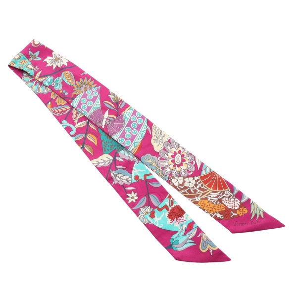 HERMES 愛馬仕 Fleurs et Papillons de Tissus Twilly 絲巾 紫色 絲綢 【二手名牌BRAND OFF】