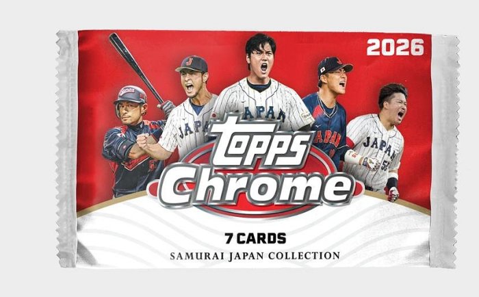 (預購5包/組)2026 Topps Chrome® Baseball – Team Samurai Japan Single Pack Box 5包