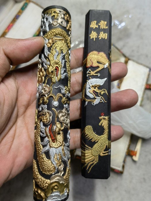 胡開文龍柱墨龍翔鳳舞142g全新原包裝嚴選古墨收藏龍柱墨古墨藏墨