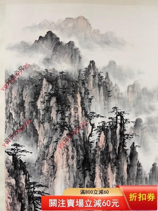 董壽平黃山奇峰紙本立軸畫芯尺寸：137*68cm（10615）55201古玩收藏擺件