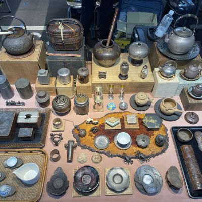 煎茶器具】日本回流老件清代肖天泰銘唐物古錫茶托五客囍字簍空良品