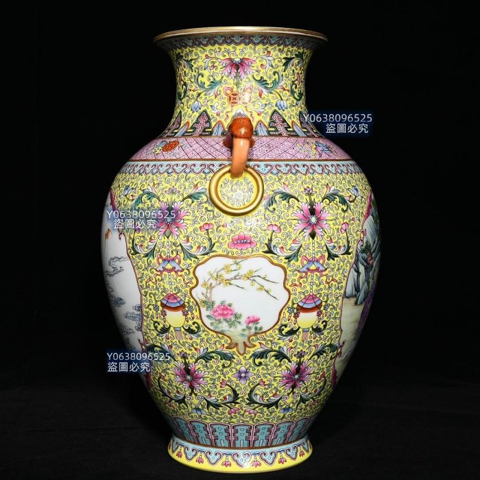 清乾隆粉彩福在眼前雙耳瓶，高33.5cm直徑22.5cm，編號50 粉彩琺瑯彩