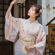 月下和服橘粉仙鶴女款日本和服浴衣溫柔文藝復古日系改良和服| Yahoo拍賣