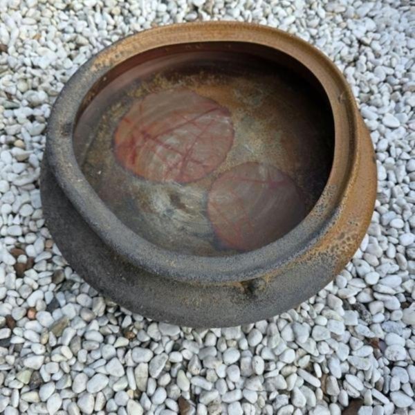 備前焼 藤原陶臣作 三点猫足/三つ足付 水盤 花器 花生 日本備備前名焼