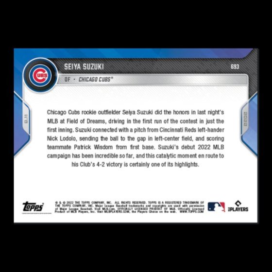 鈴木誠也球員卡2022 MLB TOPPS NOW® Card 693 夢想成真賽事首打點