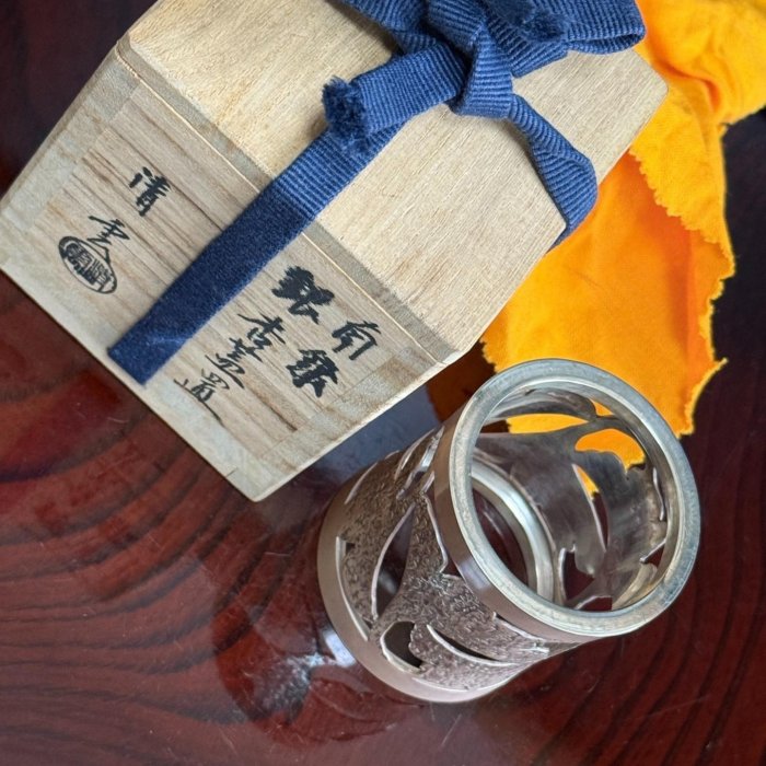 日本茶道具木村清雲南鐐銀杏紋蓋置全品雙盒有貢布。 原共箱木| Yahoo拍賣