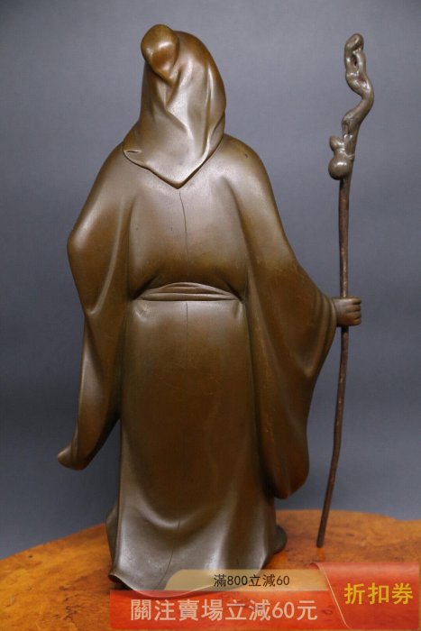 可議價日本購入古董銅像置物桃仙人東方朔偷桃明治時代金工銅像《桃壽