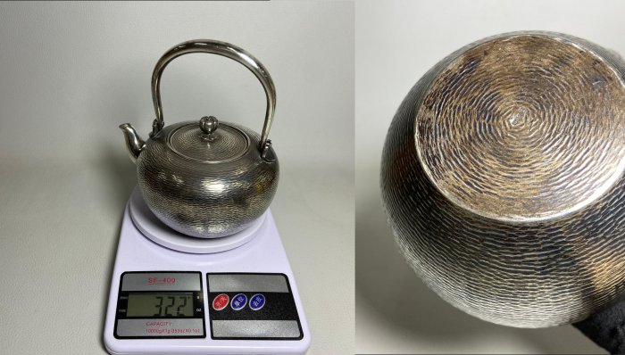 古玩輕鬆拍】昭和期日本京都金工名師岡野利光造純銀系目肌梅花彫摘純銀