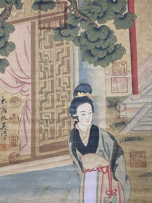 編號：14656 畫家：仇英仕女畫三尺中堂畫純手繪畫畫工精細。1 加材質