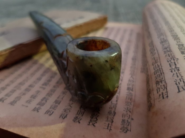 古玉煙斗早期玉質老煙斗雙面螭龍巧雕寓意美好富吉祥貴( 骨董臺灣民藝