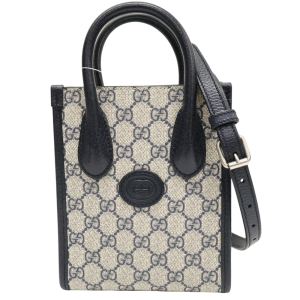 GUCCI 古馳 藍色 GG Supreme帆布 牛皮飾邊 Mini Retro Interlocking G 肩背包 671623 【二手名牌BRAND OFF】