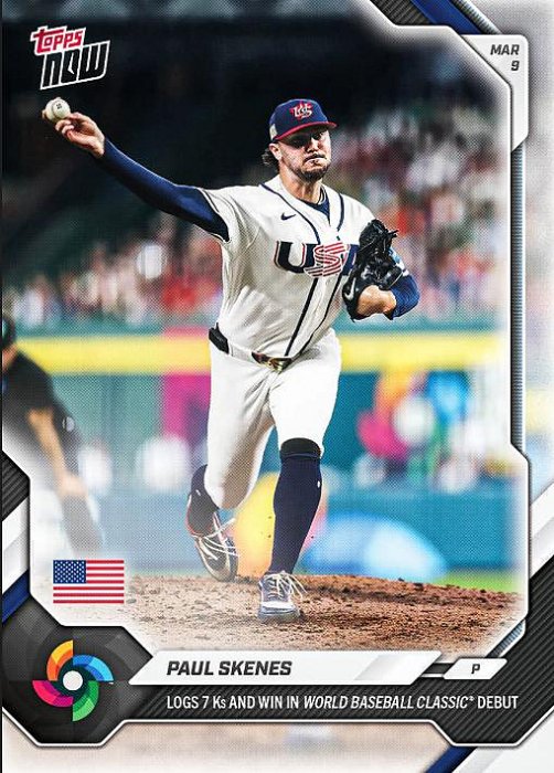 【現貨】經典賽美國隊Paul Skenes - 2026 WBC Topps NOW-Card 20-WBC初登板7K完全宰制 海盜