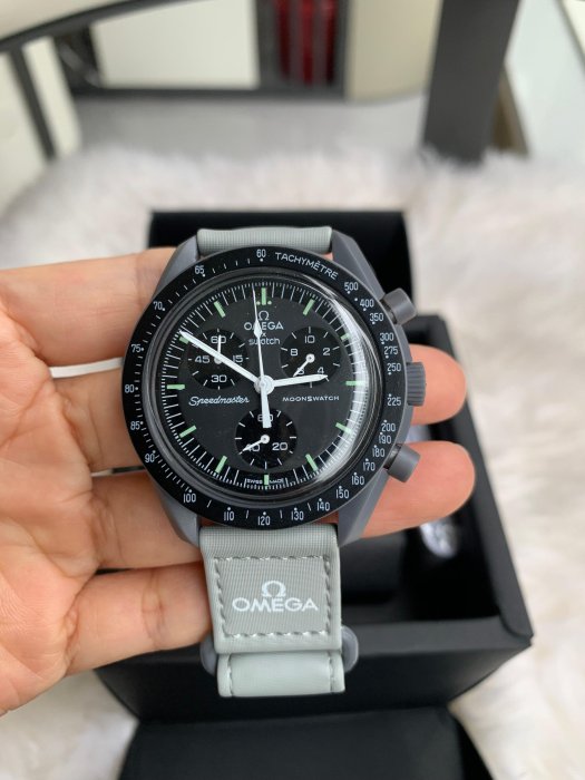 翡翠王.珠寶   全新 SWATCH X OMEGA  男女同款 灰色手錶 qb 附送禮盒 標多少賣多少