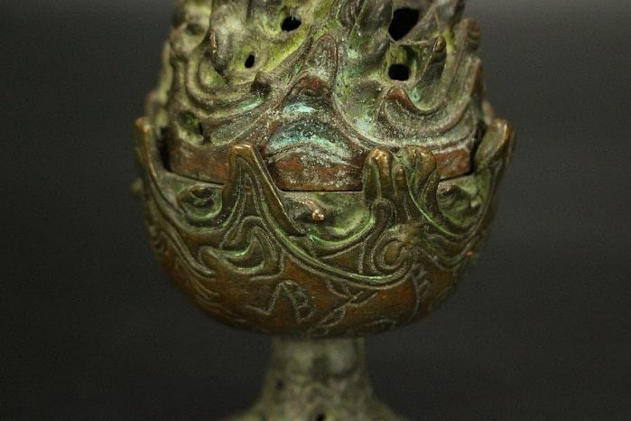 仏教美術 古銅 豆 博山炉 五鈷杵 二件 古美術(LC994) 仏教美術 古銅 豆