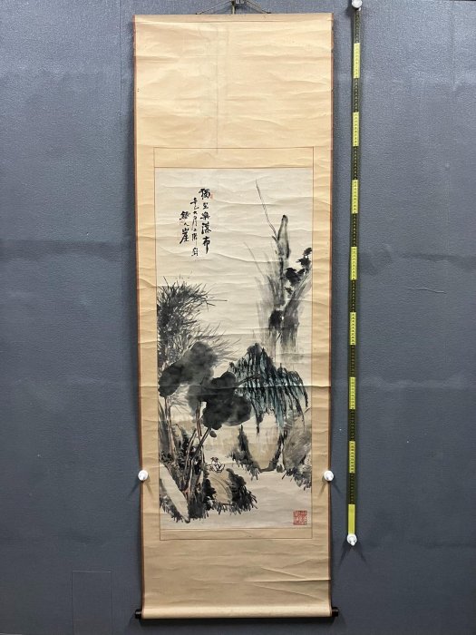 二手-富岡鐵齋，清代晚期文人畫山水中堂《觀瀑圖》國畫書法古玩字畫