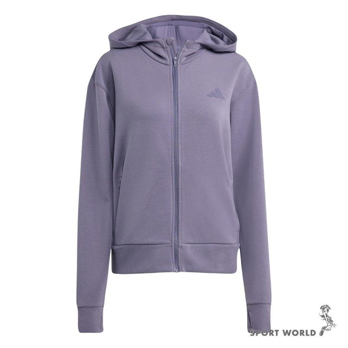 Adidas 連帽外套 女裝 排汗 拉鍊口袋 紫【運動世界】JX7310