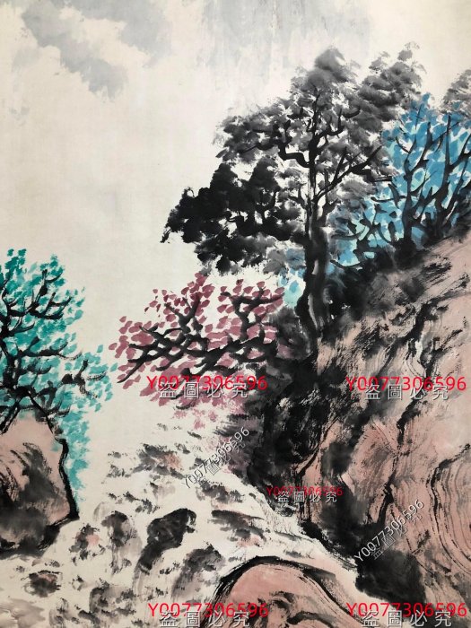 132【黃賓虹】山水，純手繪四條屏裱好尺寸高x寬：180*50cm 、畫芯尺寸