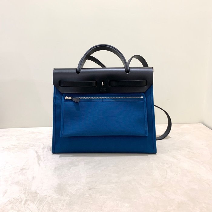 Herbag Bleu Zanzibar Herbag Leather Satchel Hermès Blue In Leather