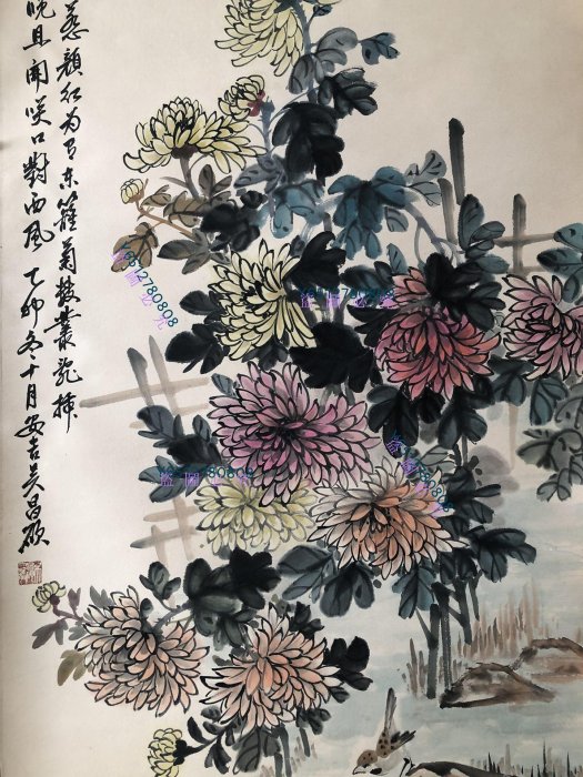 LL96【吳昌碩】花鳥，四尺手繪作品，精工裝裱，裝裱尺寸220*82cm左右畫