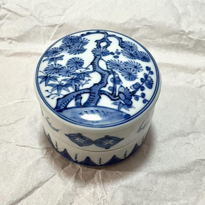 嚴選日本Vintage平安時代昭阿彌染付青花雙層香盒印泥盒，松竹梅青花全