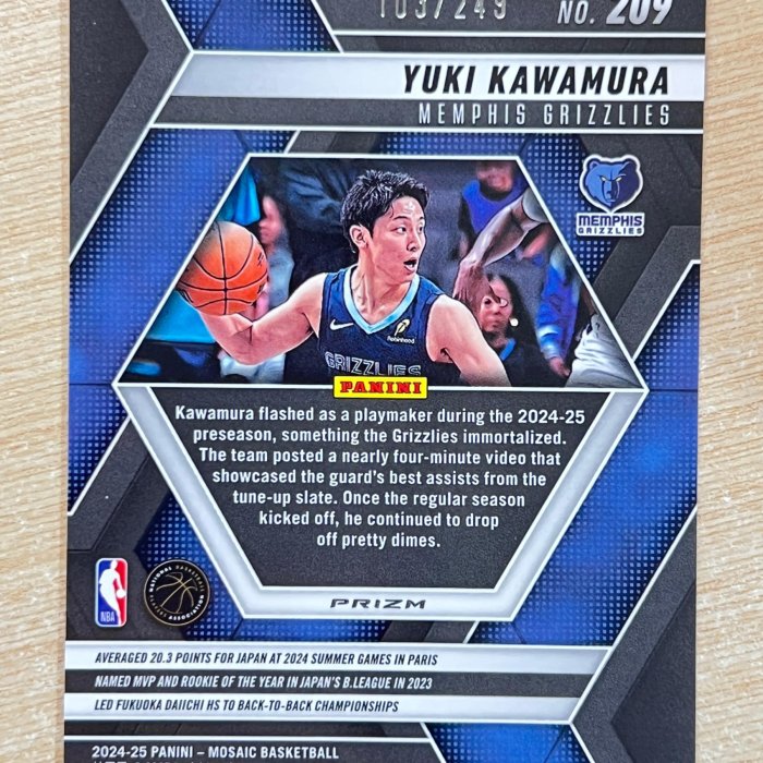 限量/249 Yuki Kawamura 河村勇輝MOSAIC 馬賽克2024-25 新人RC 519 
