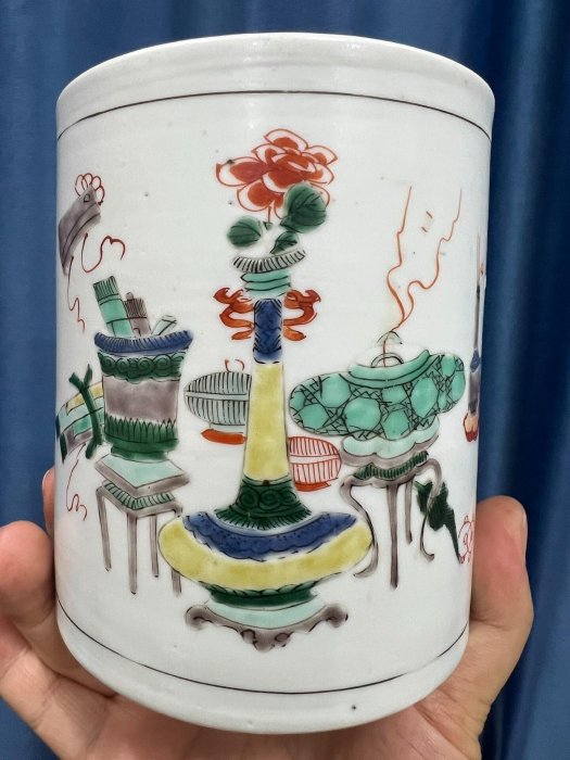 嚴選大清康熙五彩筆筒留念珍藏康熙時期古董筆筒文房收藏精品康熙五彩