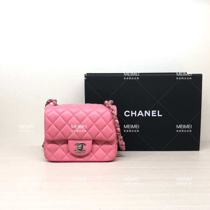 30年老店 預購 CHANEL mini coco 17公分 方胖子 乾燥玫瑰 粉 粉色 羊皮 銀鍊 香奈兒 a35200