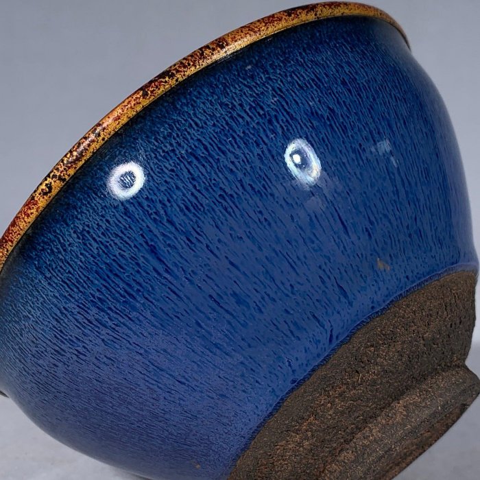 宋建窯包口藍釉珍珠斑兔毫盞，高7直徑12.5cm，300219 瓷器官窯汝窯【古