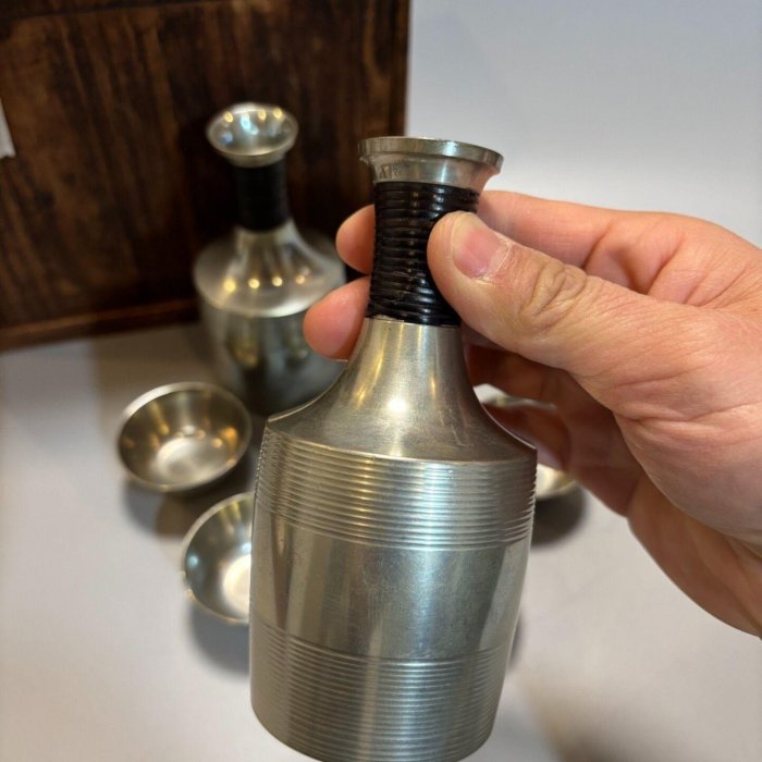 京都⑫ 整理品5 浪華錫半 造 錫製酒器 ( 徳利 2客 / 猪口 10客 